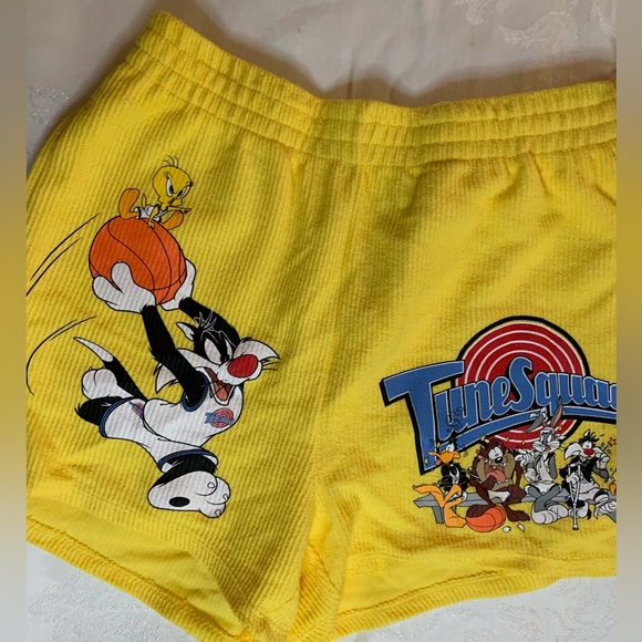 Space Jam Pants - Space Jam Shorts Women's Medium Yellow Tune Squad Graphic Lounge Shorts Athletic